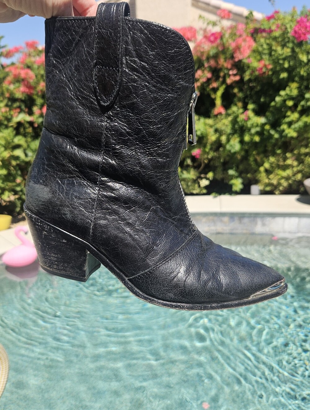 Black PAIGE Leather Western Ankle Boots - Picture 4 of 10